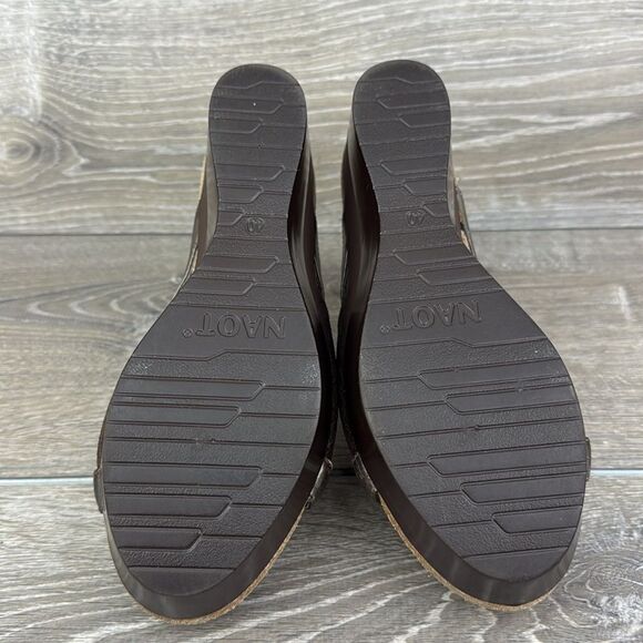 Naot Eve Brown Leather Women's Sz 9/EU 40 Slip On Open Toe Platform Wedge Sandal - Picture 7 of 11